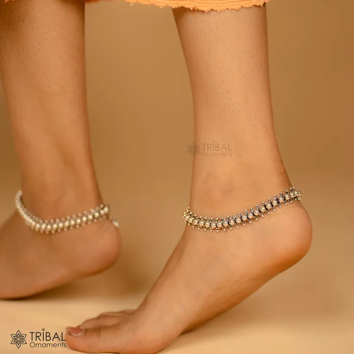 Bracelets TRIBAL ORNAMENTS Gorgeous flexible anklet real 925 sterling silver handmade vintage design ankle bracelet excellent tribal jewelry ank33 Bracelets TRIBAL ORNAMENTS Gorgeous flexible anklet real 925 sterling silver handmade vintage design ankle bracelet excellent tribal jewelry ank33