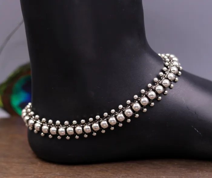 Bracelets TRIBAL ORNAMENTS Gorgeous flexible anklet real 925 sterling silver handmade vintage design ankle bracelet excellent tribal jewelry ank33 Bracelets TRIBAL ORNAMENTS Gorgeous flexible anklet real 925 sterling silver handmade vintage design ankle bracelet excellent tribal jewelry ank33