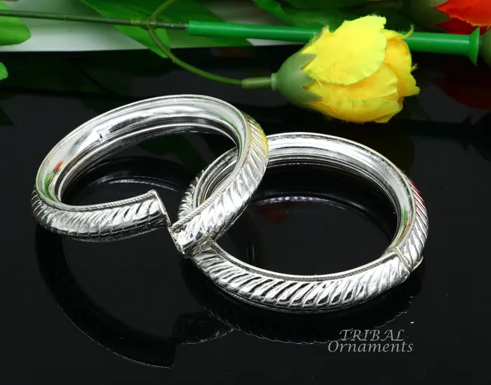 Bracelets TRIBAL ORNAMENTS Vintage antique design handmade Sterling silver baby bracelet foot kada fabulous gifting jewelry from india nsk495