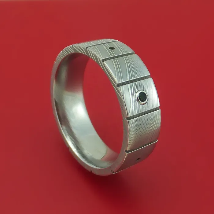 Damascus Steel and Black Diamond Guitar Fret Ring Lashbrook Rings