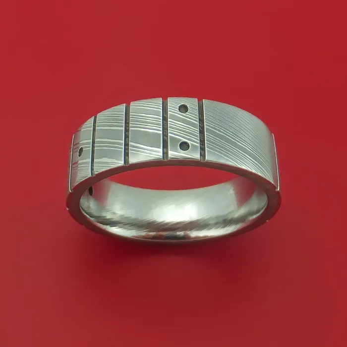Damascus Steel and Black Diamond Guitar Fret Ring Lashbrook Rings Damascus Steel and Black Diamond Guitar Fret Ring Lashbrook Rings