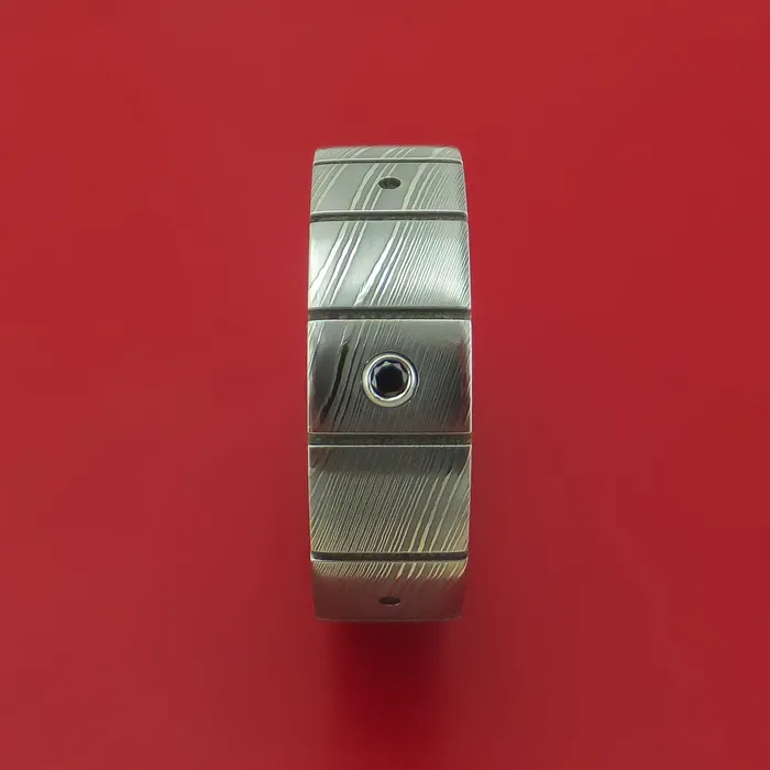Damascus Steel and Black Diamond Guitar Fret Ring Lashbrook Rings Damascus Steel and Black Diamond Guitar Fret Ring Lashbrook Rings
