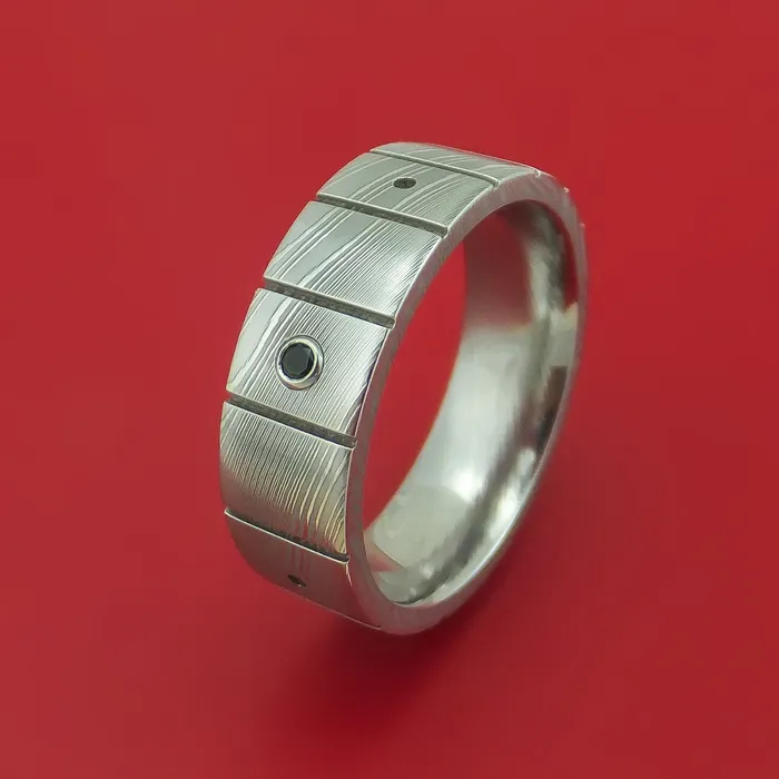Damascus Steel and Black Diamond Guitar Fret Ring Lashbrook Rings Damascus Steel and Black Diamond Guitar Fret Ring Lashbrook Rings