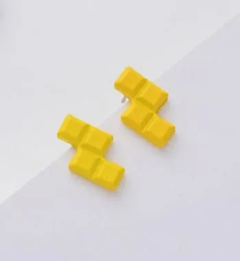 E1893 Yellow Stacking Blocks Earrings 02 Earrings