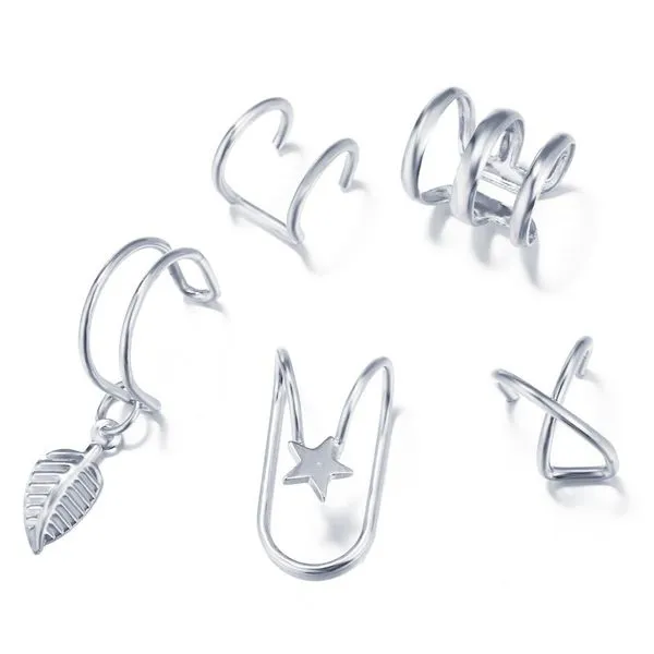 E603 Silver Ear Cuff Earring Set 5 Piece 01 Earrings