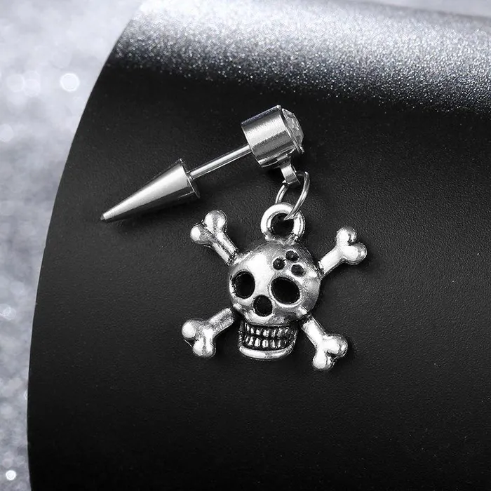 E858 Stainless Steel Skull Crossbones Spike Single Earring 01 Earrings