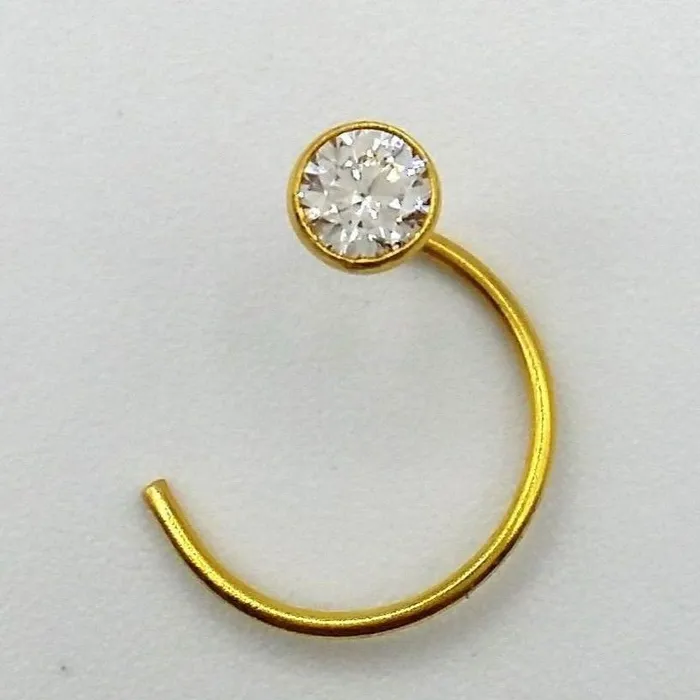 Earrings TRIBAL ORNAMENTS 4 mm 18k gold nose pin india white stone simple design best price