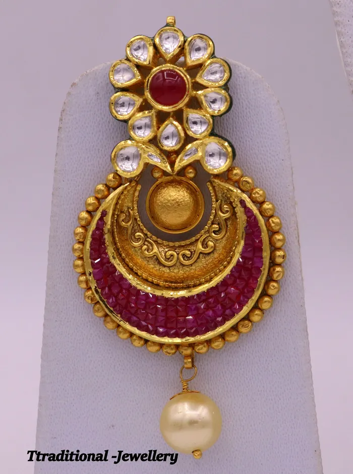 Earrings Vintage antique design handmade 22kt yellow gold kundan stone jadau earrings Fabulous womens jewelry TRIBAL ORNAMENTS