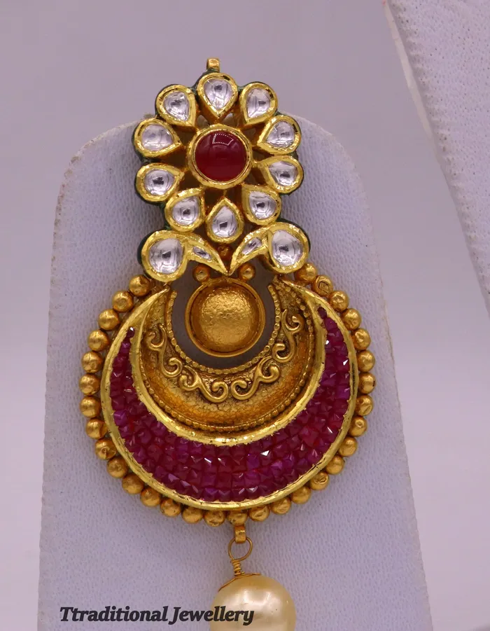 Earrings Vintage antique design handmade 22kt yellow gold kundan stone jadau earrings Fabulous womens jewelry TRIBAL ORNAMENTS