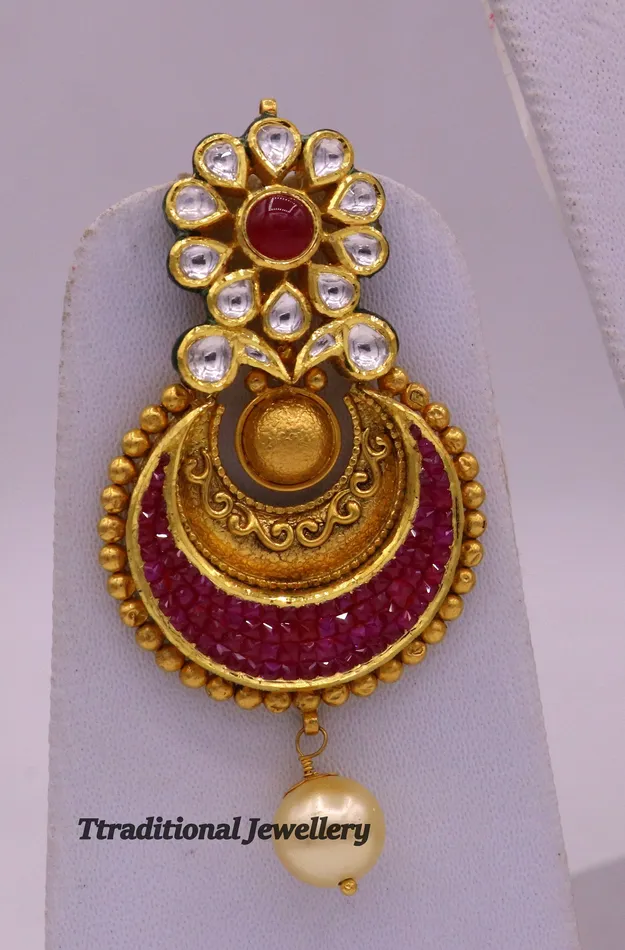 Earrings Vintage antique design handmade 22kt yellow gold kundan stone jadau earrings Fabulous womens jewelry TRIBAL ORNAMENTS