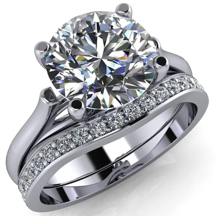 Fire Brilliance Baylee Round Center Stone Classic 4 Cross Prongs Cathedral Solitaire Ring Rings