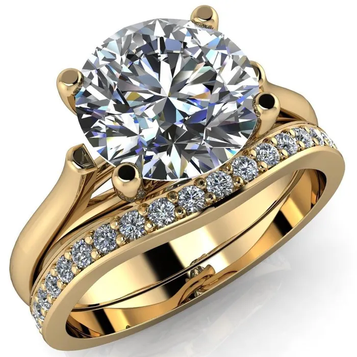 Fire Brilliance Baylee Round Center Stone Classic 4 Cross Prongs Cathedral Solitaire Ring Rings