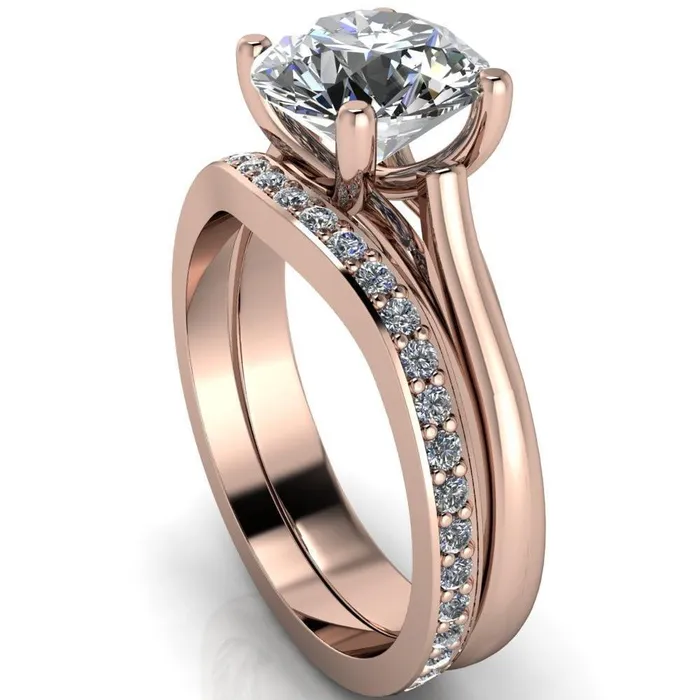Fire Brilliance Baylee Round Center Stone Classic 4 Cross Prongs Cathedral Solitaire Ring Rings