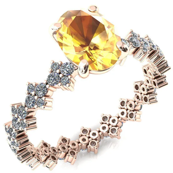 Fire Brilliance Rings Lacy Oval Yellow Sapphire 4 Prong Single Rail Full Eternity Engagement Ring