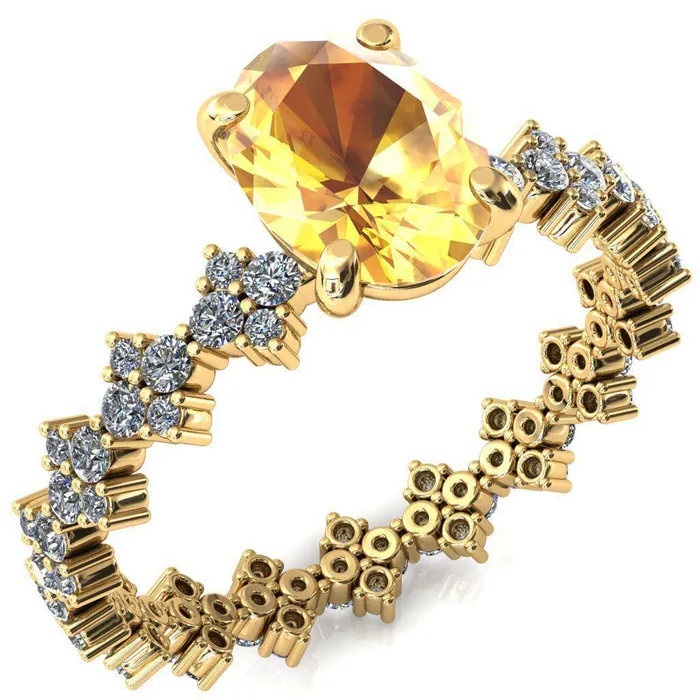 Fire Brilliance Rings Lacy Oval Yellow Sapphire 4 Prong Single Rail Full Eternity Engagement Ring