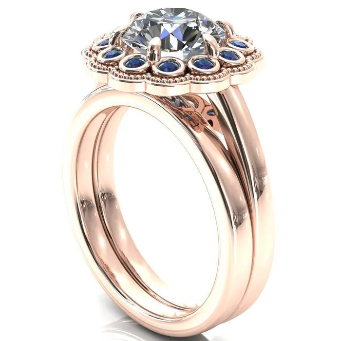 Fire Brilliance Rings Zinnia Round Center Stone 6 Prongs Milgrain Halo Accent Alexandrite Ring