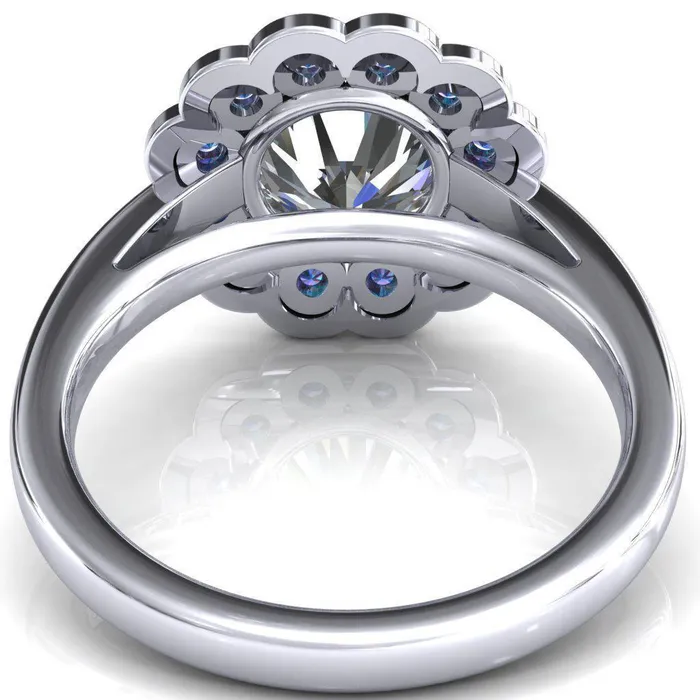 Fire Brilliance Rings Zinnia Round Center Stone 6 Prongs Milgrain Halo Accent Alexandrite Ring
