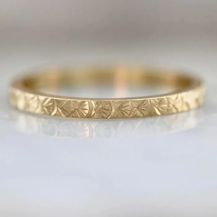 Made By Gem Breakfast Run Wild Art Deco Engraved Gold Band Rings