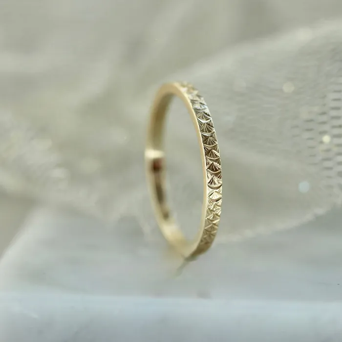 Made By Gem Breakfast Run Wild Art Deco Engraved Gold Band Rings