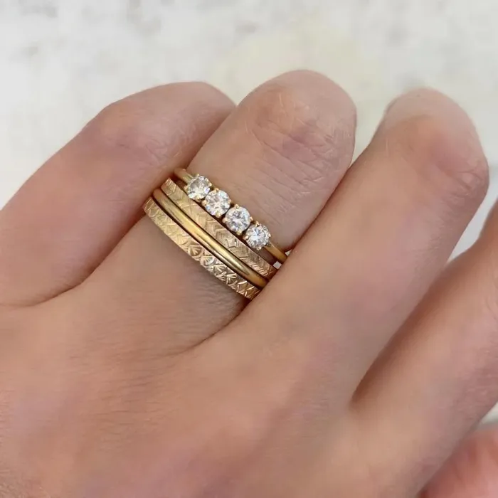 Made By Gem Breakfast Run Wild Art Deco Engraved Gold Band Rings