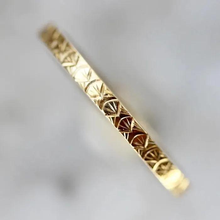 Made By Gem Breakfast Run Wild Art Deco Engraved Gold Band Rings