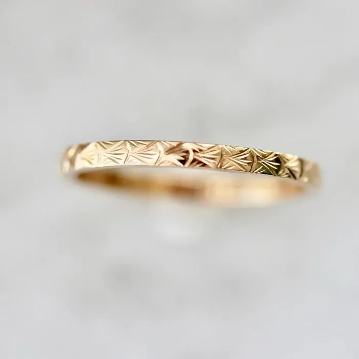 Made By Gem Breakfast Run Wild Art Deco Engraved Gold Band Rings