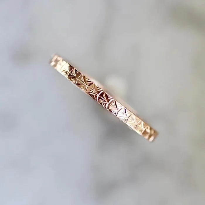 Made By Gem Breakfast Run Wild Art Deco Engraved Gold Band Rings