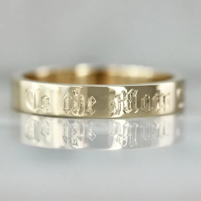 Made By Gem Breakfast To The Moon And Back Engraved Gold Band Rings
