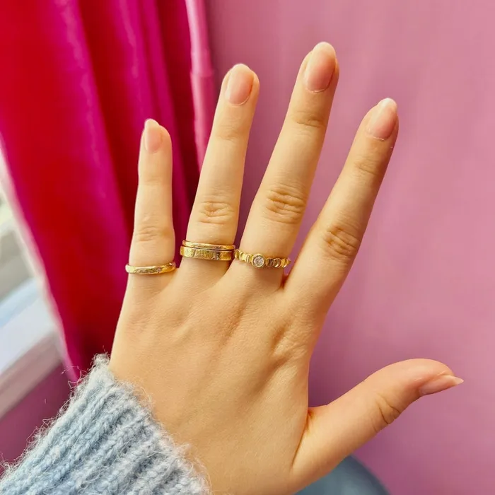 Made By Gem Breakfast To The Moon And Back Engraved Gold Band Rings