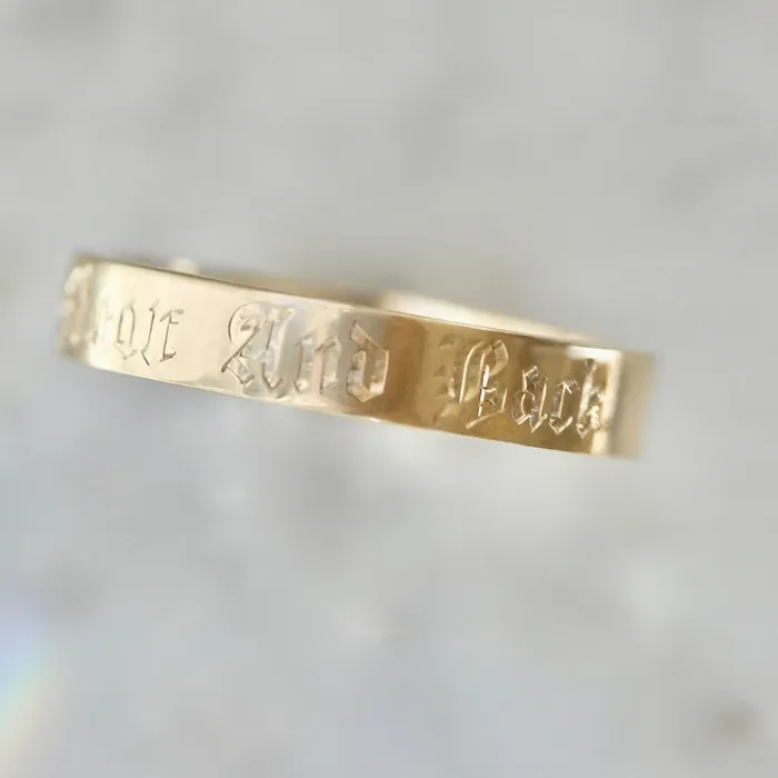 Made By Gem Breakfast To The Moon And Back Engraved Gold Band Rings
