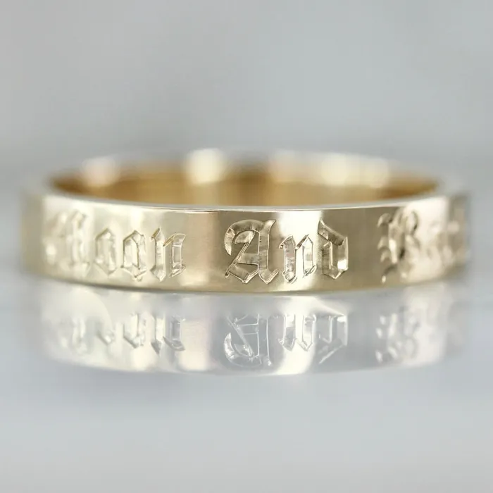 Made By Gem Breakfast To The Moon And Back Engraved Gold Band Rings