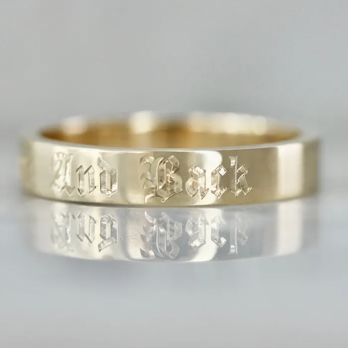 Made By Gem Breakfast To The Moon And Back Engraved Gold Band Rings