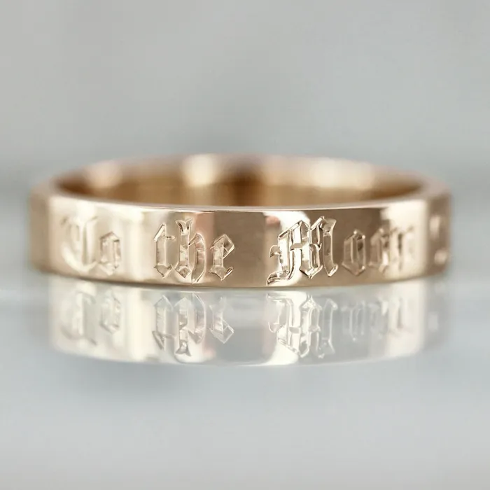 Made By Gem Breakfast To The Moon And Back Engraved Gold Band Rings