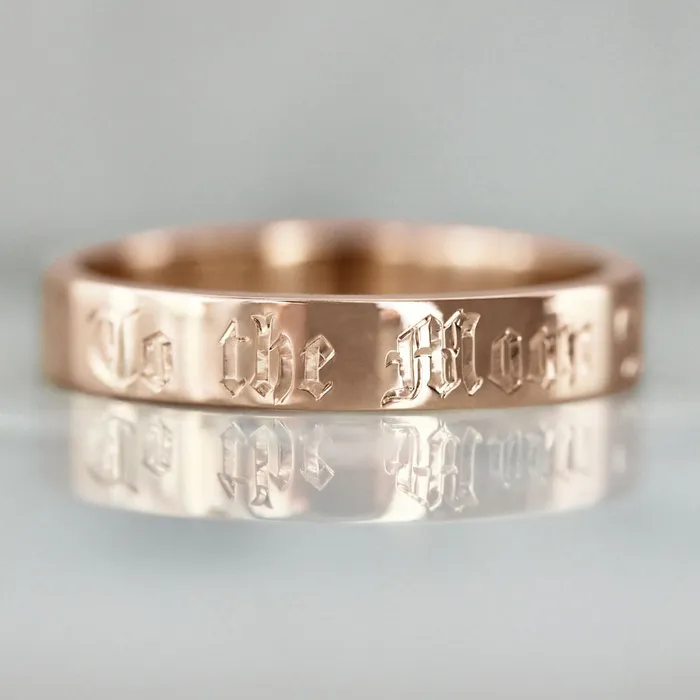 Made By Gem Breakfast To The Moon And Back Engraved Gold Band Rings