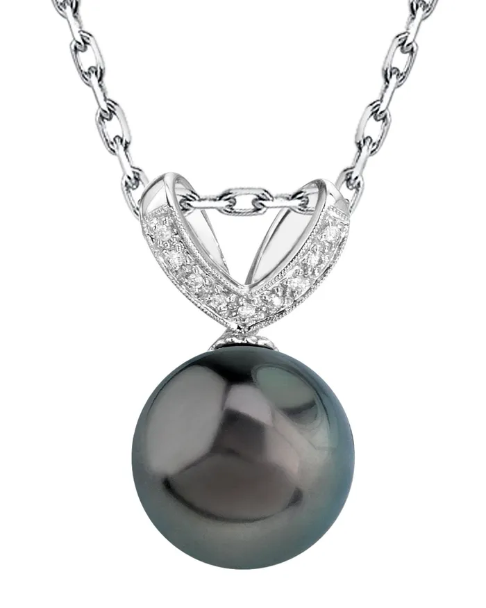 Necklaces Black Tahitian Pearl Diamond Pixie Pendant spt