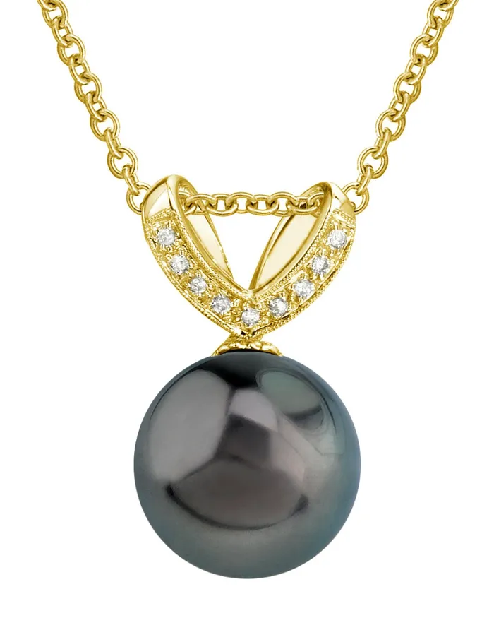 Necklaces Black Tahitian Pearl Diamond Pixie Pendant spt