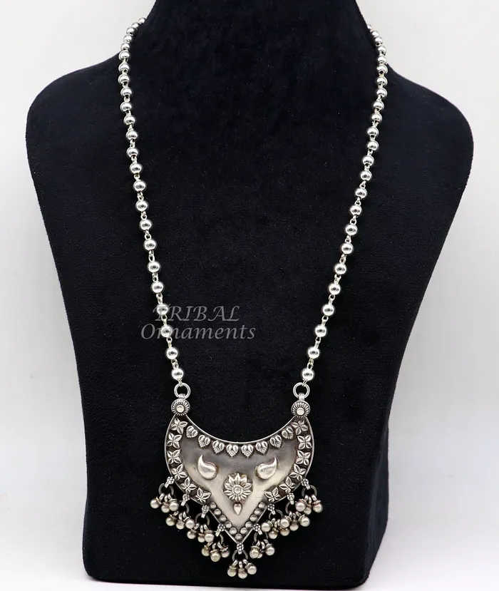 Necklaces TRIBAL ORNAMENTS 925 sterling silver handmade 55mm beaded long necklace with unique design traditional cultural trendy functional necklace jewelry set543 Necklaces TRIBAL ORNAMENTS 925 sterling silver handmade 55mm beaded long necklace with unique design traditional cultural trendy functional necklace jewelry set543