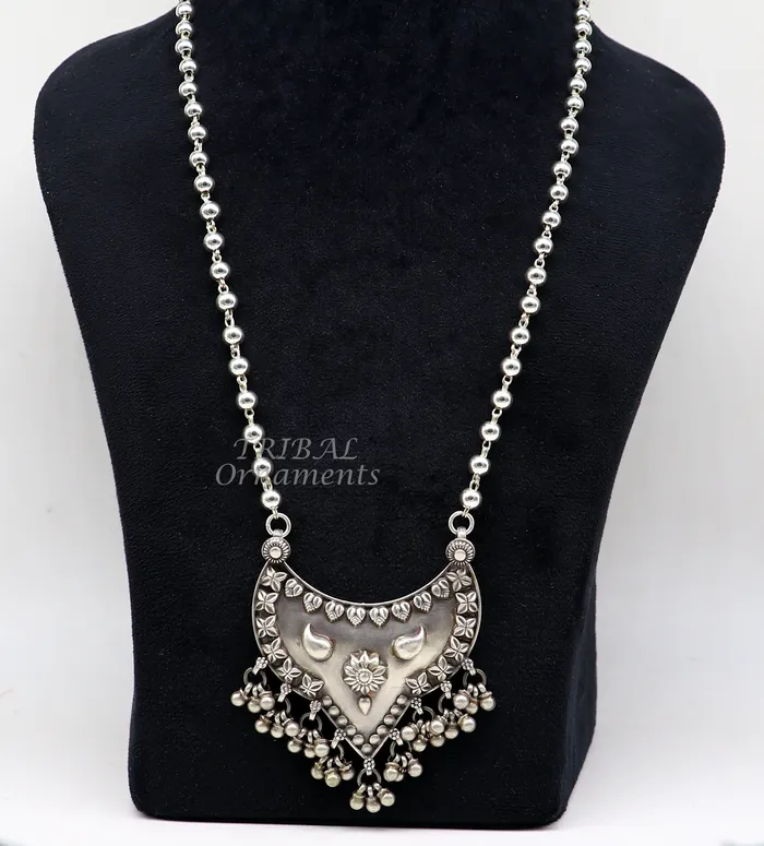 Necklaces TRIBAL ORNAMENTS 925 sterling silver handmade 55mm beaded long necklace with unique design traditional cultural trendy functional necklace jewelry set543 Necklaces TRIBAL ORNAMENTS 925 sterling silver handmade 55mm beaded long necklace with unique design traditional cultural trendy functional necklace jewelry set543