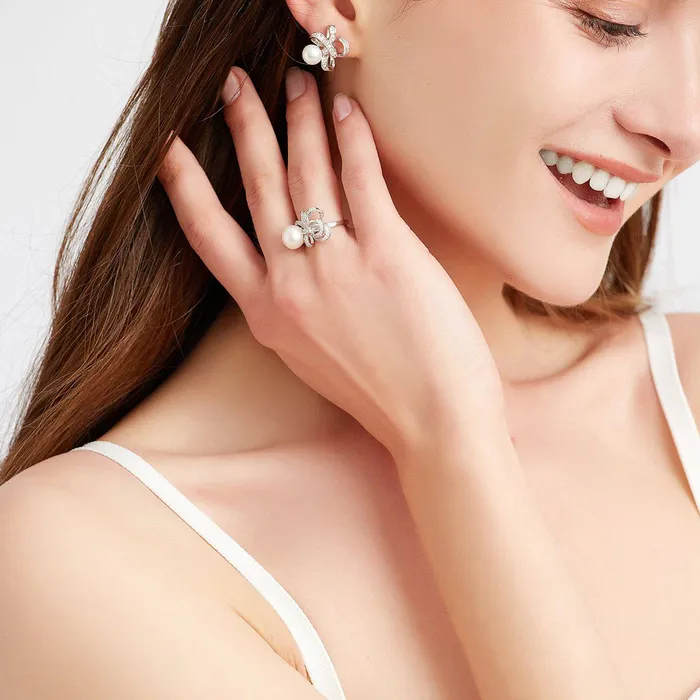 Pearly Lustre Earrings Freshwater Pearl Set WS00024 RIBBON