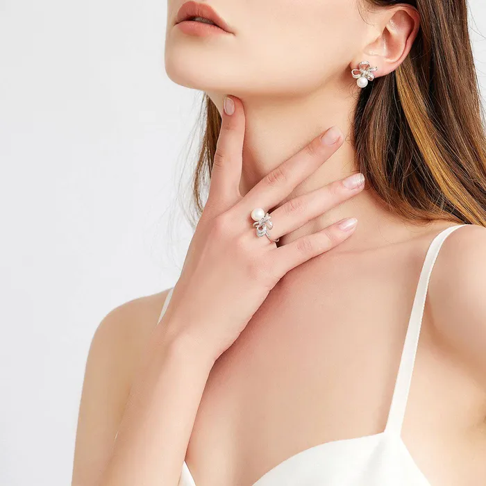Pearly Lustre Earrings Freshwater Pearl Set WS00024 RIBBON