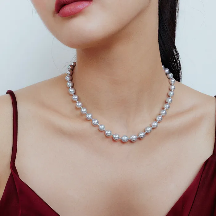 Pearly Lustre Necklaces 18k Gold Top Lustre Silver Blue Akoya Pearl Necklace KN00256