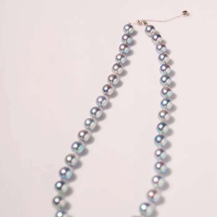 Pearly Lustre Necklaces 18k Gold Top Lustre Silver Blue Akoya Pearl Necklace KN00256