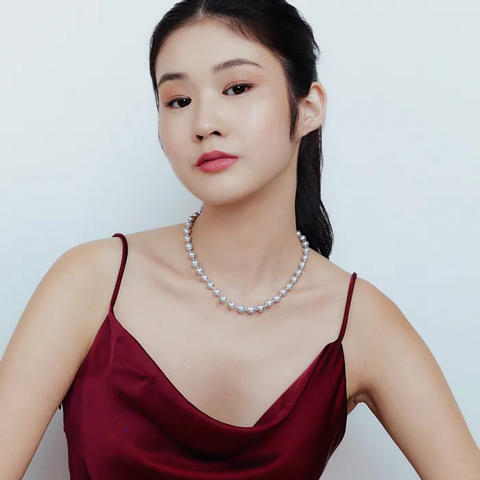 Pearly Lustre Necklaces 18k Gold Top Lustre Silver Blue Akoya Pearl Necklace KN00256