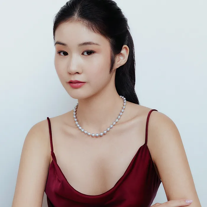 Pearly Lustre Necklaces 18k Gold Top Lustre Silver Blue Akoya Pearl Necklace KN00256