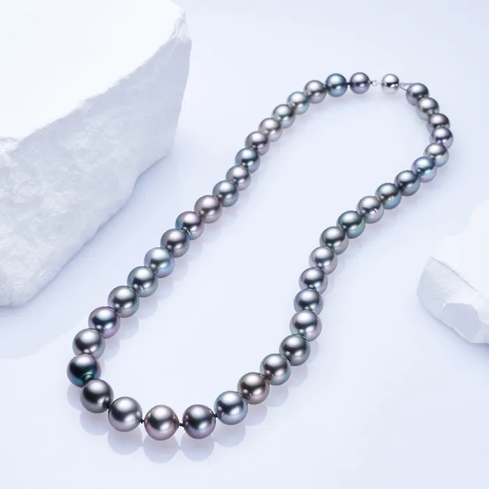Pearly Lustre Necklaces 18k Solid Gold Aurora PEACOCK Tahitian Pearl Necklace KN00233