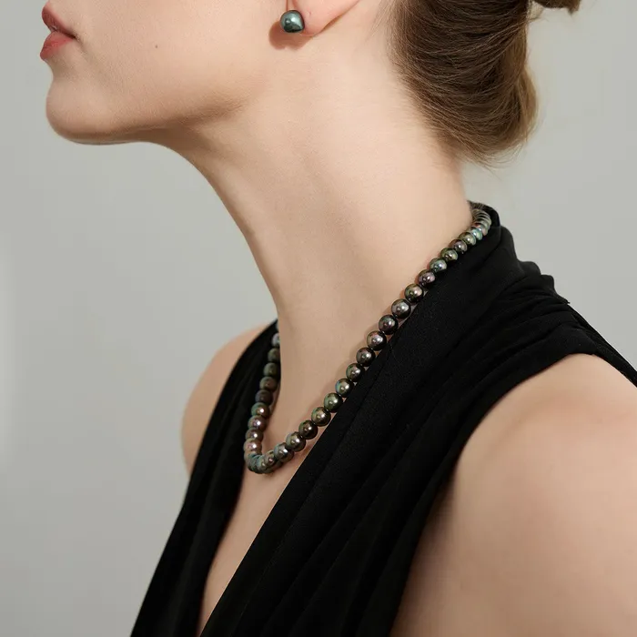 Pearly Lustre Necklaces 18k Solid Gold Aurora PEACOCK Tahitian Pearl Necklace KN00233