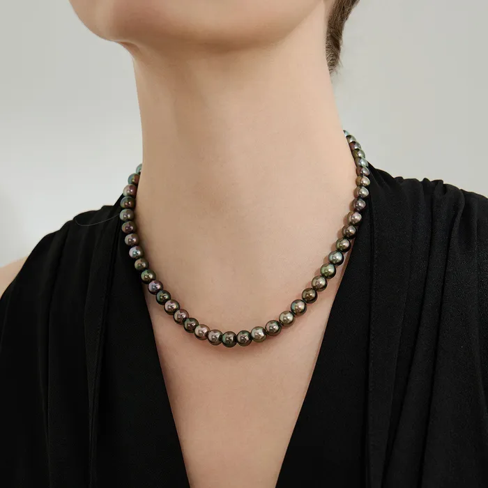 Pearly Lustre Necklaces 18k Solid Gold Aurora PEACOCK Tahitian Pearl Necklace KN00233