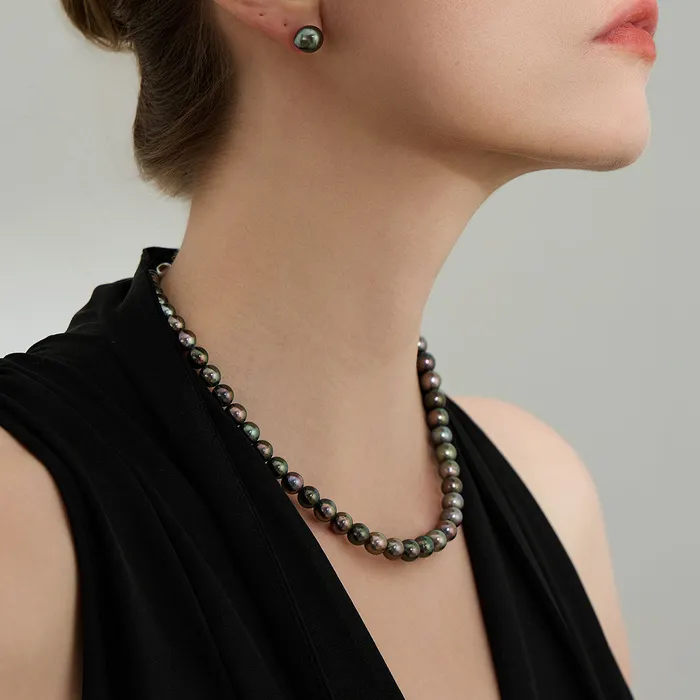 Pearly Lustre Necklaces 18k Solid Gold Aurora PEACOCK Tahitian Pearl Necklace KN00233