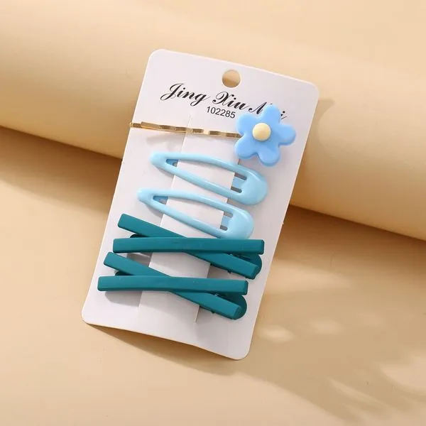 Rings 01 H632 Blue Flower Hair Clip Set of 5