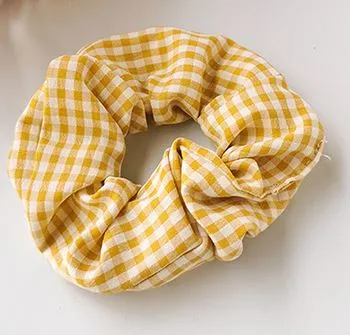 Rings 02 H778 Yellow White Checkered Hair Scrunchie